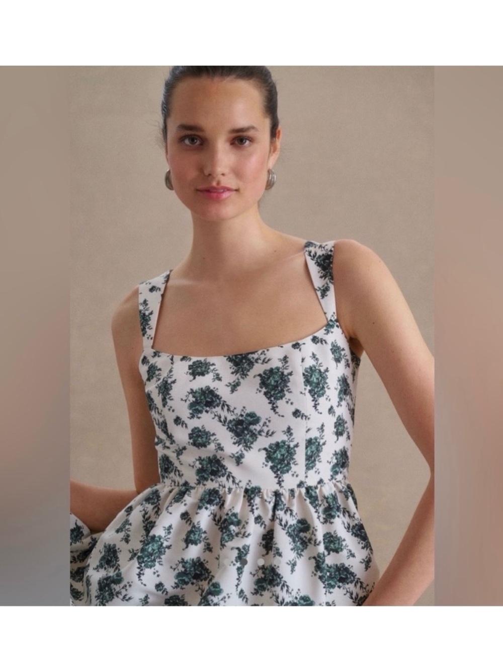 Sachin + Babi White Midi Dress with Green Floral Print
